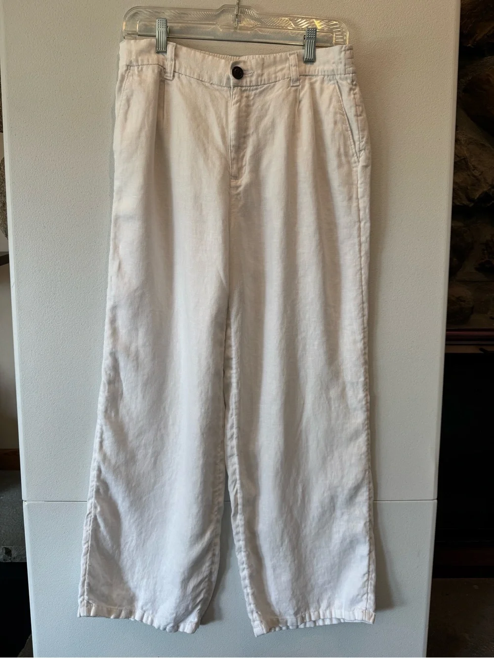 Lands' End White Wide-Leg Linen Blend Pants